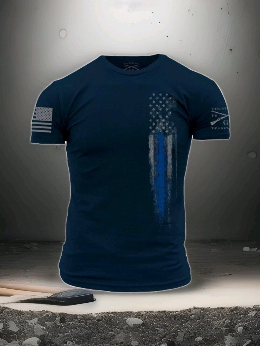 Grunt Style L Thin Blue Line Flag T-Shirt Navy Blue Police Law Enforcement GS...